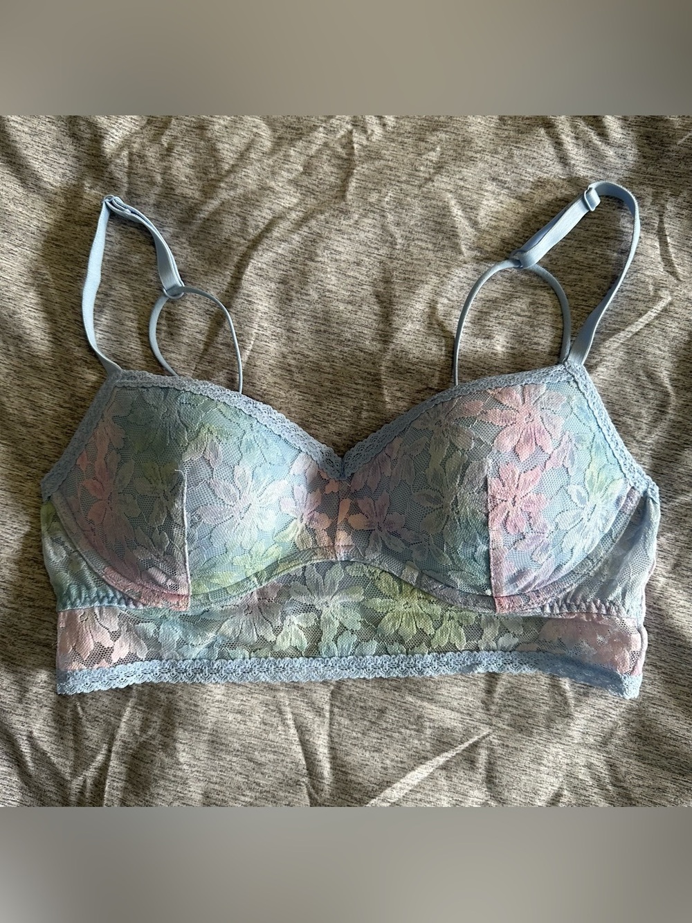 PINK Victoria’s Secret Pastel Floral Lace Longline Bra 34D NWOT